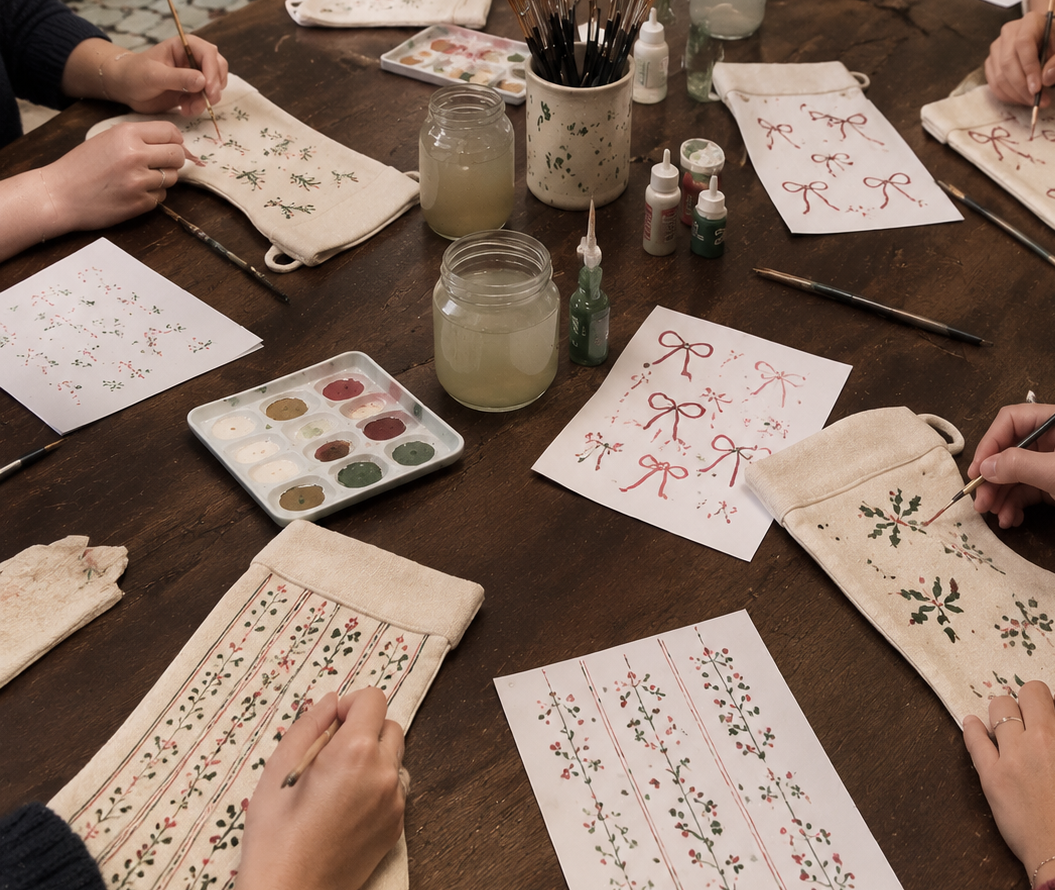 G 12 diciembre: Pintura de tela- Calcetín de Navidad